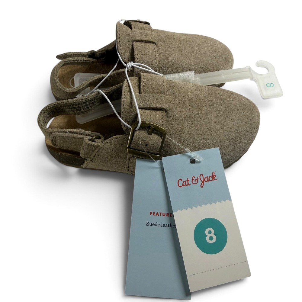 Cat & Jack Toddler Berlin Suede Leather Clogs Taupe Buckle Slingback Shoes 8